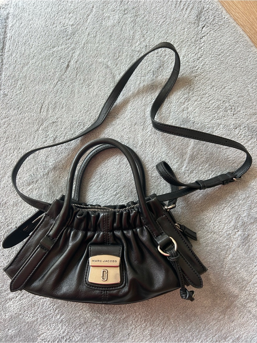 Marc Jacobs Black Ruched Leather Mini Shoulder Bag